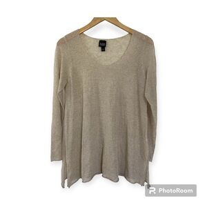 Eileen Fisher Cream Tan Natural Open Knit Long Sleeve Pullover Sweater Small